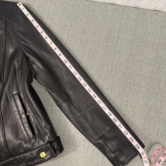 Cole Haan 100% Lambskin Full Zip Moto Jacket No Size Snap Collar Biker Grunge - Picture 7 of 11